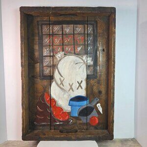 Hand Painted Wooden Serving Tray Folk Art Country Store Rustic Decor